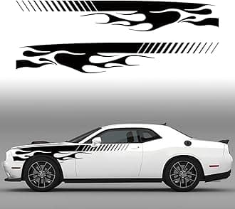 Flame Graphics Car Body Side Sticker Compatible with Challenger,Flame Racing Sports Decal Decoration Exterior Accessories (Black)
