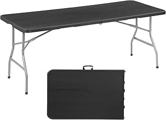 8Ft Heavy Duty Portable Folding Table - Plastic Dining Table Indoor Outdoor justable Height Folding with Carrying Handle, Camping and Party,Black