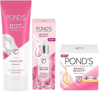Pond's Bright Beauty Regime combo for nourished, spot-less glowing skin with Vitamin C, Vitamin B3 |Facewash, Serum, Day Cream|For all skin types