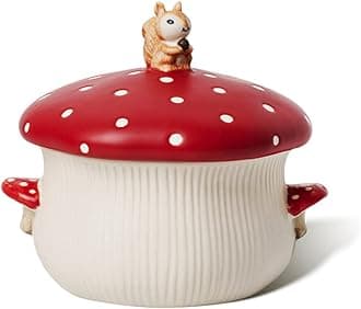 Large Soup Bowl, Double Mushroom Handle & Mushroom Lid - Safety Matt Ceramics 1000ML Noodles Bowls, Use for Stew, Salad, Porridge & More.