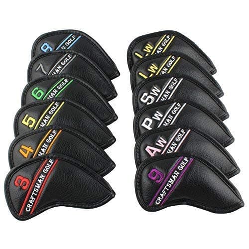 12pcs or 1pc Black Leather Golf Iron Head Covers Set Headcover Colorful Number Embroideried for Callaway Ping Taylormade Cobra Also Custom Version w/Your Name