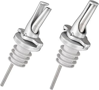 Poura 3-in-1 Liquor Pour Spout with BPA-Free Natural Rubber and Built-in Fruit Fly Protection – Hygienic Dishwasher Safe Alcohol Speed Spouts – Also for Olive Oil, Juice, Syrup – Silver 2 Pack