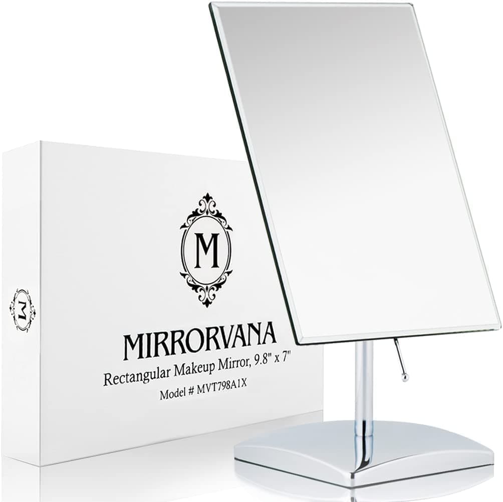 MIRRORVANA Large Table Desk Mirror with Stand for Office Desktop, Makeup Vanity and Bathroom Countertop - Personal Adjustable Face Mirror - 9.8" x 7"