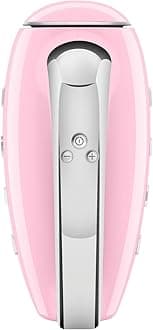 SMEG Pink 50's Retro Style Electric Hand Mixer with Set of Dough Hooks, Set of Beaters, and Set of Whisks