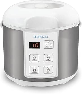Buffalo Classic Rice Cooker with Clad Stainless Steel Inner Pot - Electric Rice Cooker for White/Brown Rice, Grain - Easy-to-clean, Non-Toxic & Non-Stick, Auto Warmer (5 Cup)
