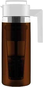 Takeya Tritan Cold Brew Coffee Maker - Airtight Pitcher with Leak-Free Lid - BPA-Free Cold Brew Maker with Silicone Handle - Dishwasher-Safe Pitcher for Homemade Cold Brew - 2 Quart, White