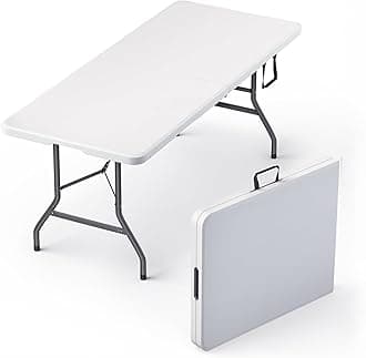 6 Feet Foldable Table with Built in Handle & Steel Legs | Heavy Duty Portable | Perfect for Party, Dining, Wedding, Events, Picnic Indoor, Outdoor, Camping, Utility, Temporary