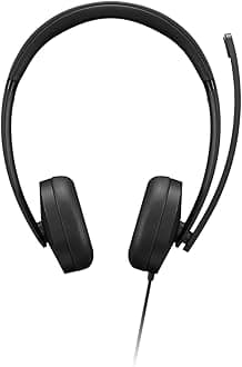 Lenovo USB-A Wired Stereo Headset for PC/Laptop, AI Noise Canceling via APP, 140g Lightweight, Replaceable Earcups, Double-Sided Boom Mic, in-line Controls with Mute for Call. Work with Teams/Zoom