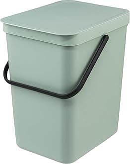 Brabantia Sort & Go Recycling Trash Can 6.6 Gallons (25L)(Jade Green), Space-Efficient Plastic Garbage Can with Handle, Removable and Stay-Open Lid, Easy to Clean Kitchen Bin Without Nooks and Rims