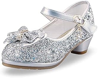 Girls Princess Shoes Toddlers Sequin Sweet Bows Sandals Little Girls Party Pumps Sparkle Wedding Dress Shoes（13UK/Label Size32,Silver