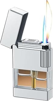 Metal windproof dual flame lighter, switchable soft flame and windproof jet flame, with transparent visible air chamber, suitable for indoor, outdoor, barbecue, candle, the best gift for men (butane n