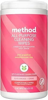 Method All-Purpose Cleaning Wipes, Pink Grapefruit, Multi-Surface, Compostable, 70 Count (Pack of 1)