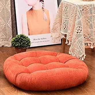 HIGOGOGO Round Solid Floor Pillow, Tufted Meditation Pillow for Seating on Floor Thick Seat Cushion Meditation Cushion for Yoga Living Room Sofa Balcony Outdoor, Orange, 22x22 Inch