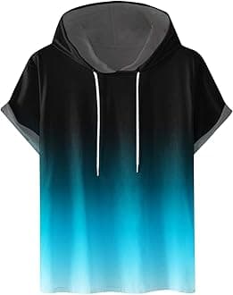 Muscularfit Mens Workout Shirts Loose Fit Short Sleeve Hoodies Casual Stylish Drawstring Gradient Color Loose Pullover Shirts