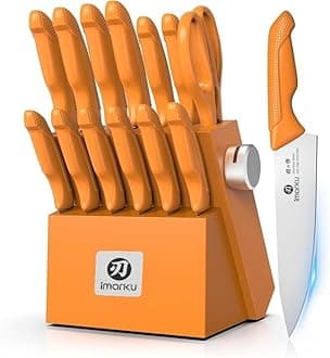 imarku® Knife Set, Sharp Block Knife Set with Built-in Sharpener, Japanese Stainless Steel with Non-Slip Ergonomic Handle, Dishwasher Safe, Kitchen Gift for Man Woman, Best For Home gift, Burnt Orange