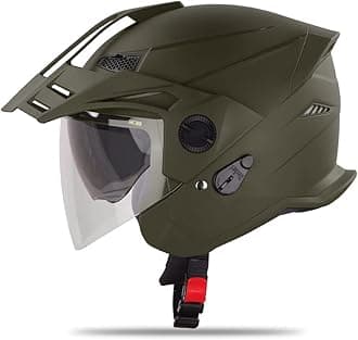 Steelbird SBH-23 GT Plus Open Face ISI Certified Helmet with Inner Sun Shield (Medium 580 MM, Dashing Battle Green)