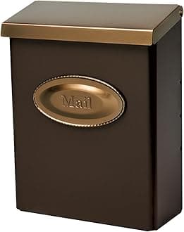 Architectural Mailboxes Designer™ Locking, Vertical Wall-Mounted Mailbox for Outside, Modern Metal Galvanized Steel Medium Mail Box with Lock and Key Drop Box, Bronze with Optional Mail Emblem