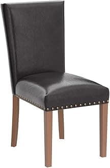 COLAMY PU Leather Dining Chairs Set of 2, Upholstered Parsons Dining Room Kitchen Side Chair with Nailhead Trim and Wood Legs - Dark Brown