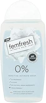 Femfresh Intimate Skin Care 0% Wash, 0% Fragrance, 0% Soap, 94% Natural Origin Ingredients, Vegan Friendly, Made with Lotus Flower Extracts, pH & Microbiome Balanced, 250ml