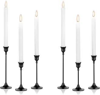 Nuptio Black Candle Holder Candlestick Holders Candle Sticks Holder Tapered Candle Holder Gothic Taper Candle Holders for Halloween Christmas Party Mantel Dinner Home Decoration 2 Sets(6 Pcs)