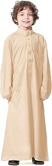 FYMNSIArabic Thobe For Muslim Boys Robes Long Sleeve Kaftan With Pockets Solid Color Middle East Abayas Dubai Clothing 4-14T
