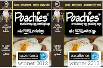 POACHIES 20 Egg-Poaching Bags (Pack of 2) - White Silicone & Plastic Round Egg Poaching Bags