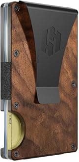 Hayvenhurst Slim Minimalist Front Pocket RFID Blocking Metal Wallet for Men with Money Clip, Walnut Wood