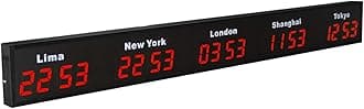 World Time Zones Clock, LED Digital Multiple Time Zones Clock, 3/4/5 Cities World Time Wall Clock, for Hotels/Enterprises/airports,5City-Red