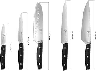 MasterChef Chef's Knife Set with Knife Bag, Kitchen Knife Set Including Chef's Knife, Santoku Knife, Vegetable Knife, Paring Knife & Cutting Knife, 5 Pieces, Stainless Steel with High Carbon Content
