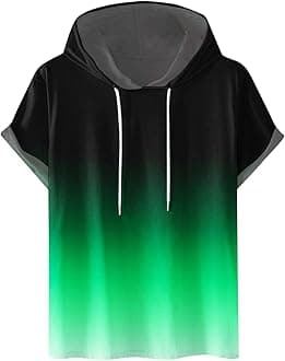 Muscularfit Mens Workout Shirts Loose Fit Short Sleeve Hoodies Casual Stylish Drawstring Gradient Color Loose Pullover Shirts