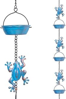 Rain Chain, 11.4FT Frog Rain Chains with 12 Cups, Functional and Decorative Replacement Downspout Rain Chains for Outside