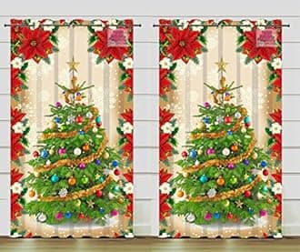 DECOMIZER Christmas Curtains for Living Room 2 Panels Set | 5Ft Xmas Tree Festive Themed Drapes | 3D Digital Printed Xmas Decoration Window Curtain for Kids Room | 4x5 Feet