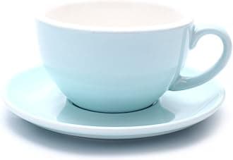 Latte Art Cup and Saucer for Latte & Cappuccino, Great Cup Shape for Coffee Shop and Barista, Ceramic (Glossy Light Blue, 10.5 oz)