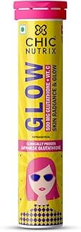 Chicnutrix Glow Glutathione Tablets with Vitamin C |Japanese Glutathione 500mg For Radiant, Even-Toned and Glowing Skin | Sugar-Free| Strawberry Lemon Flavor| 20 Effervescent Tablets
