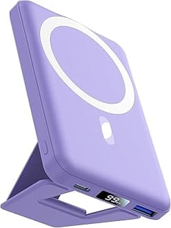 AOGUERBE Magnetic Power Bank, 10000mAh Foldable Wireless Portable Charger with USB-C Cable LED Display for iPhone 15/14/13/12 Pro/Pro Max/Plus/Mini (Violet)Global Recycled StandardGlobal Recycled StandardGlobal Recycled Standard