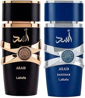 Asad 5th Anniversary Edition – Spicy, Woody, Amber, Sweet – 2 Piece Eau de Parfum Gift Set for Men (Asad + Asad Zanzibar, 2 × 3.4 Ounce / 100 ml Sprays)