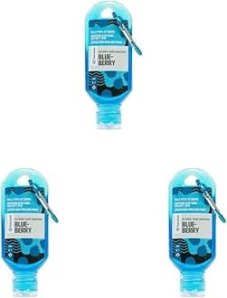 Palm Safe Blueberry 60ml Anti Bacterial Premium Hand Sanitiser Travel Size Refillable Clip Bottle Quick Drying Non Sticky Extra Moisturising Kills 99.9% of Viruses and Bacteria (Pack of 3)