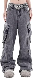 Women's Cargo Pants Low Waist Baggy Jeans Y2K Pocket Wide Leg Casual Trendy Streetwear Grunge Emo Clothes