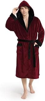 Yurhap Luxury Mens Robe with Hood, Ultra Cozy Fleece Bathrobe for Men, Plush Hooded Robe with Belt & 2 Pockets