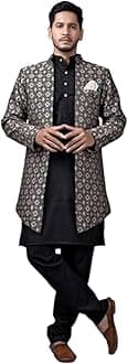 Men's Stylish Ethnic Wear Black Kurta Pajama Set with Long Jacket,