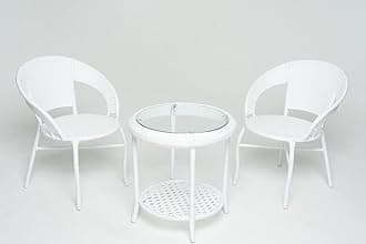 DEVOKO Patio Table and Chairs, Wicker Patio Furniture Sets, Outdoor Wicker Hdpe Rattan Bistro Set, Modern Front Porch Backyard Conversation Set, White, 61 cm, 58.4 cm, 76.2 cm