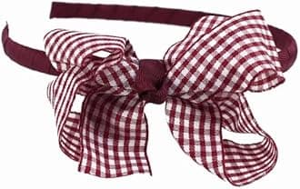 Gingham Hair Accessories for School Alice Band Slim Headband Scrunchy Clips (Burgundy Gingham Bow Alice Headband)