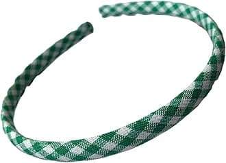Gingham Hair Accessories for School Alice Band Slim Headband Scrunchy Clips (M&R Green White Gingham Slim Alice Headband)