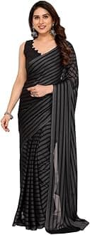 MOHIT CREATIONS Women's Party Wear Georgette Printed Border Ready To Wear Saree With Unstiched Blouse Piece