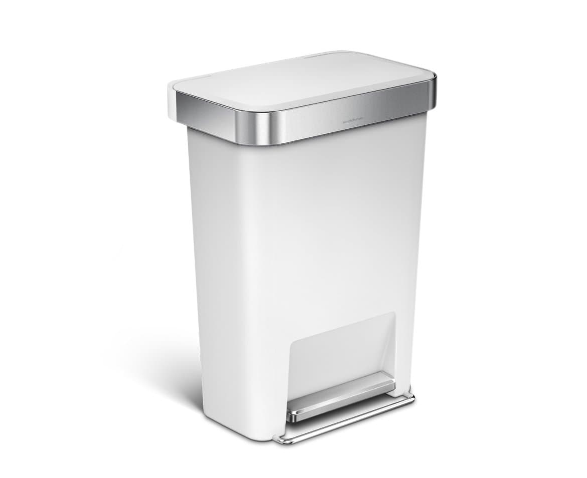 45 Liter / 12 Gallon Rectangular Kitchen Step Trash Can with Soft-Close Lid, White Plastic