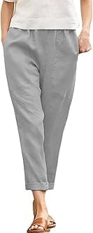 Langwyqu Womens Casual Cotton Tapered Capri Cargo Pants Loose Elastic Waist Ankle Cropped Trouser with Pockets