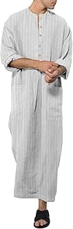 Kaftan Thobe Mens Short Sleeve V-Neck Linen Robe Big and Tall Muslim Robe Casual Loose Lightweight Long Sleeping Gown