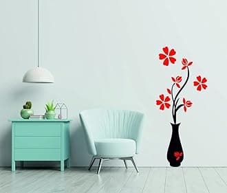 Kaushiki Collection Red Flowers Pot Wall Sticker for Living Room,Hall (Desg-16)