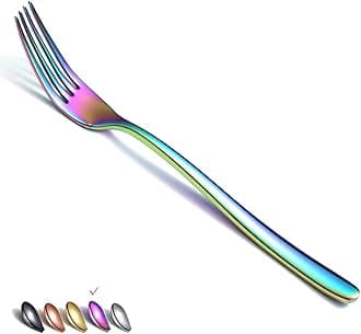 Rainbow Stainless Steel 8'' Dinner Forks 6 Piece Silverware Set, Table & Salad Forks for Home, Kitchen or Restaurant, Dishwasher Safe