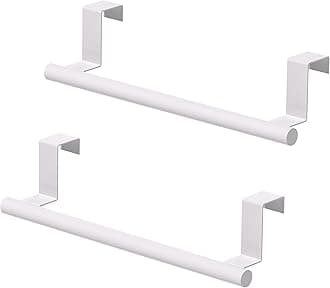 Qflushor Over Cabinet Towel Bar, Stainless Steel Dish Towel Holder for Cupboard Door, White, 2 Pack